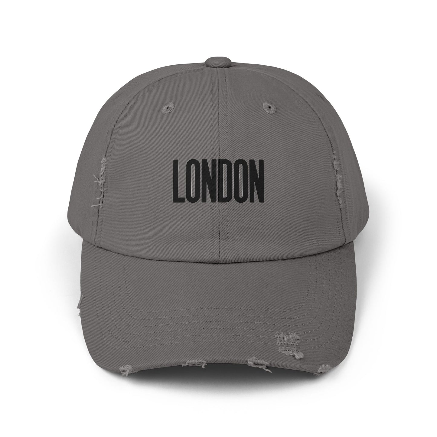 Distressed London Baseball Cap — Vintage Black Embroidered Hat Hats Printify Nickel One size