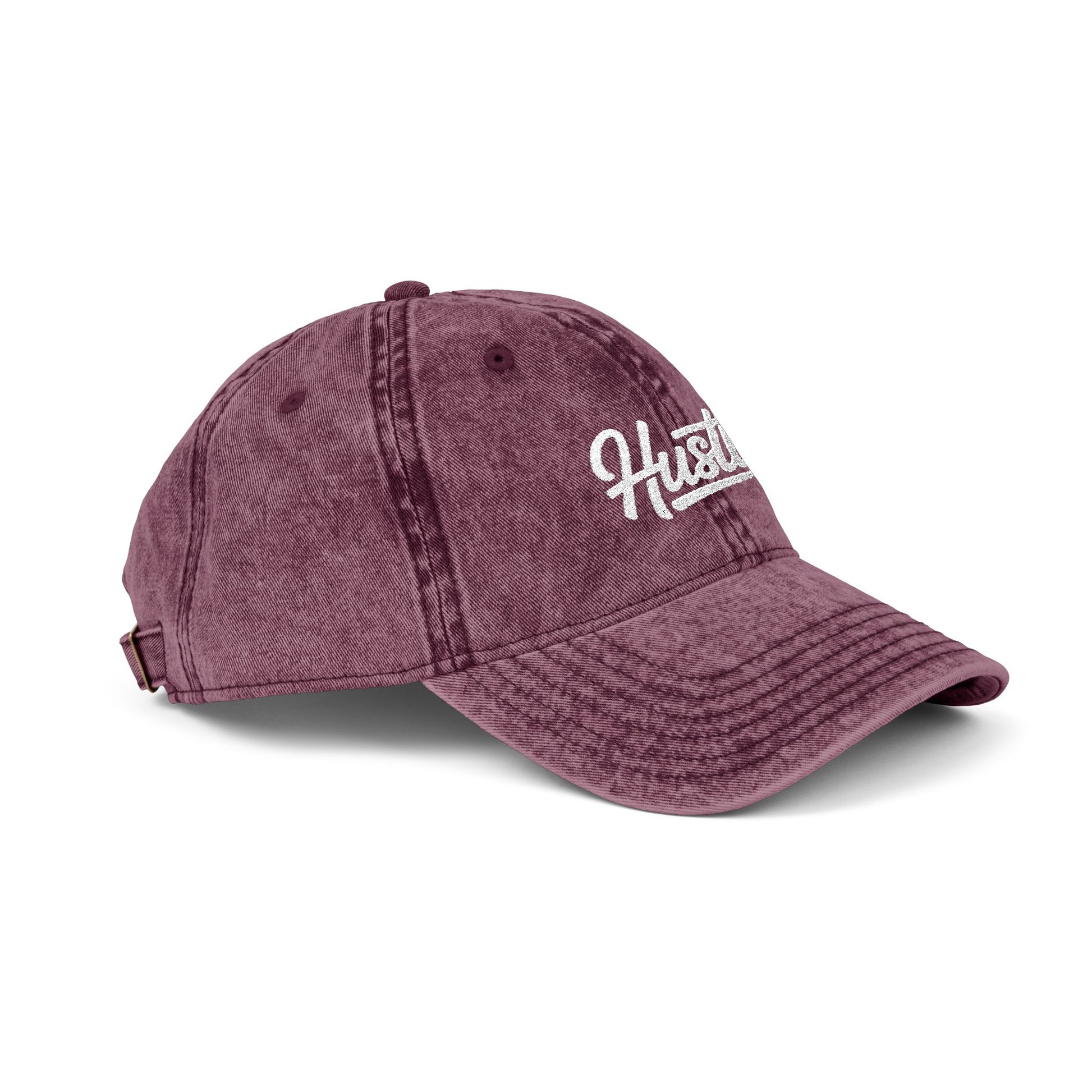 Hustle Embroidered Vintage Baseball Cap — Washed Red Dad Hat Hats Printify