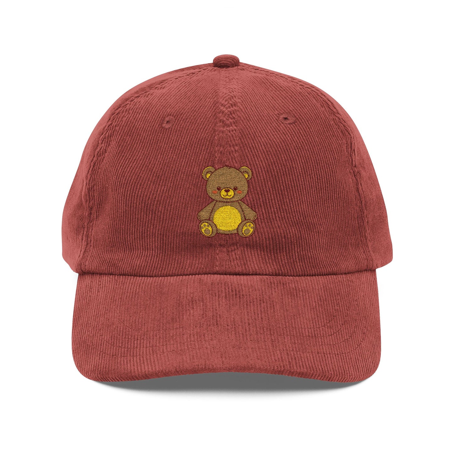 Corduroy Teddy Bear Embroidered Cap Hats Printify Burgundy One size