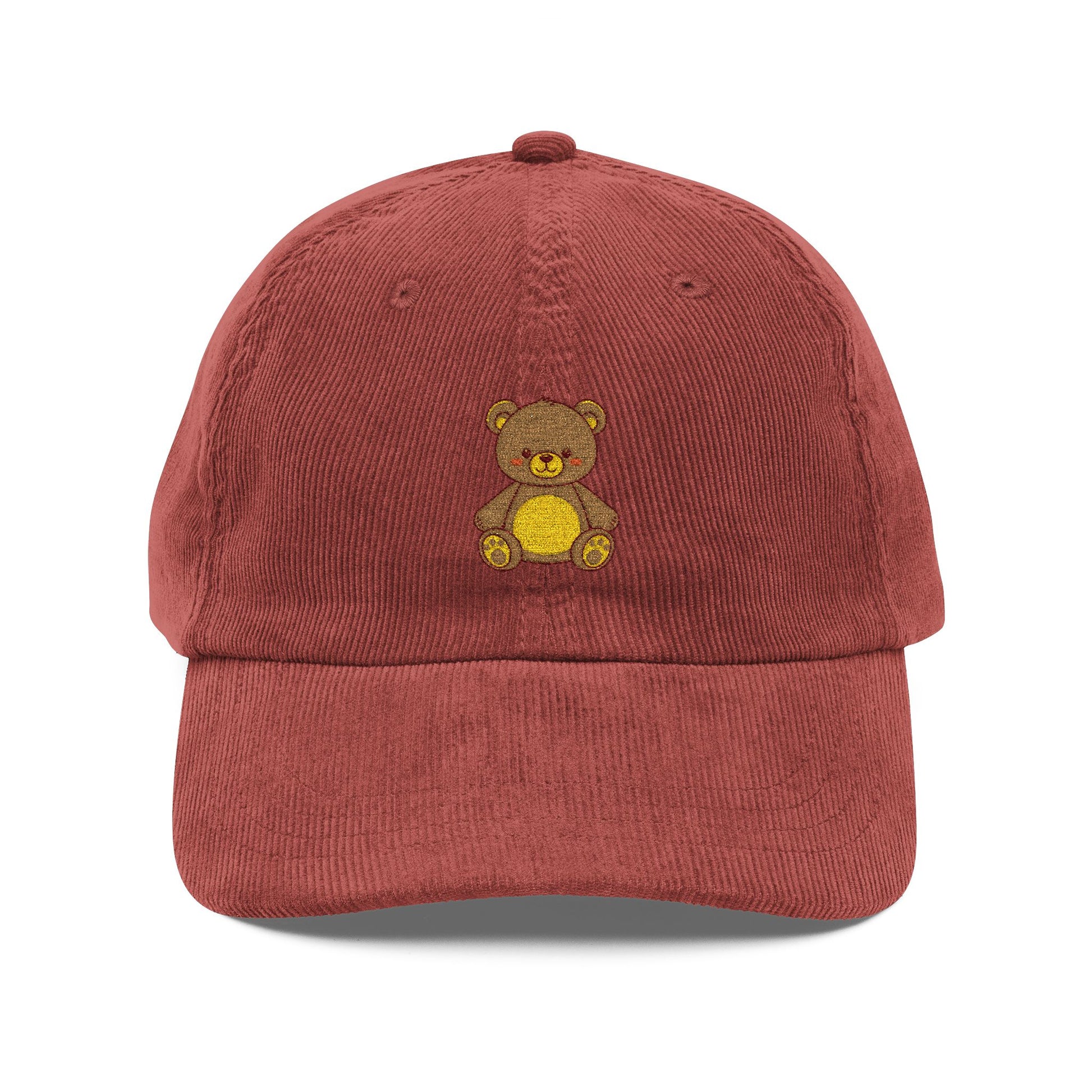 Corduroy Teddy Bear Embroidered Cap Hats Printify Burgundy One size