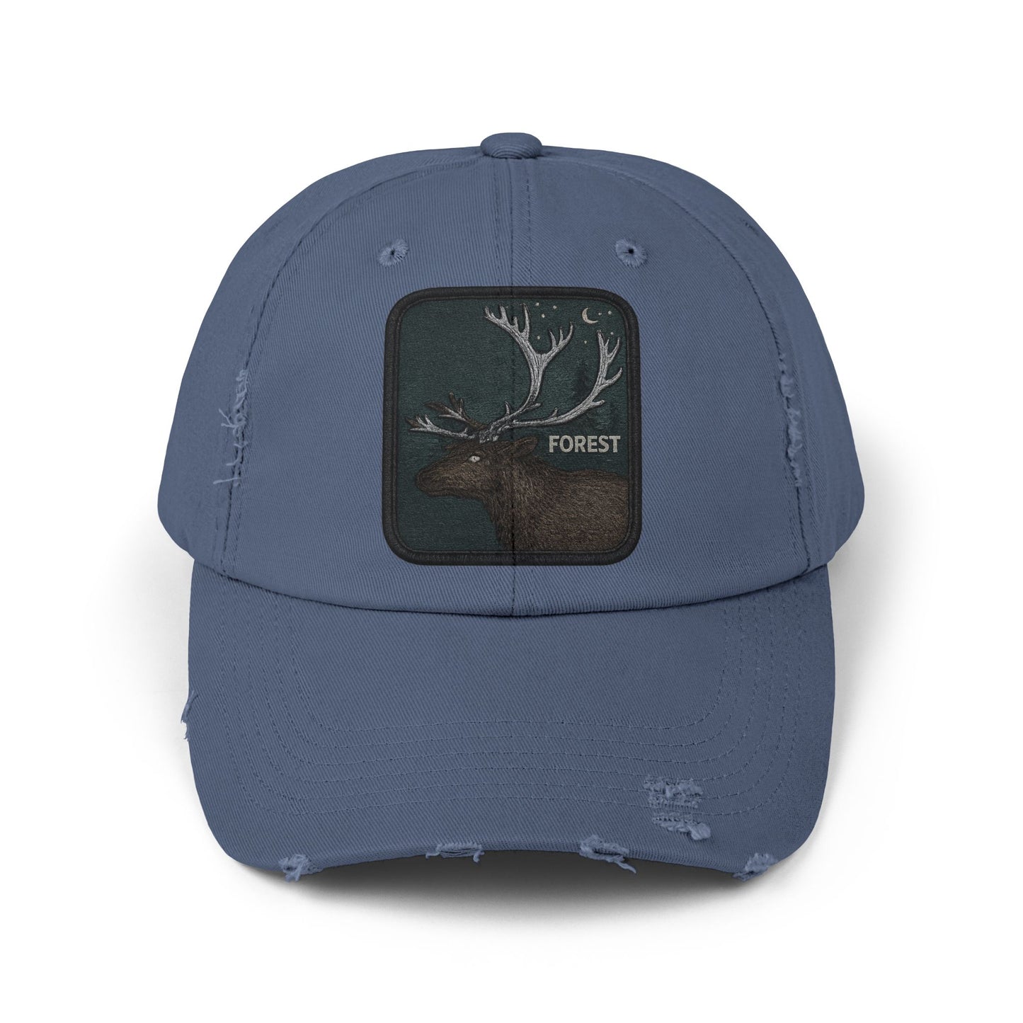 Distressed Forest Moose Cap Hats Printify Scotland Blue One size