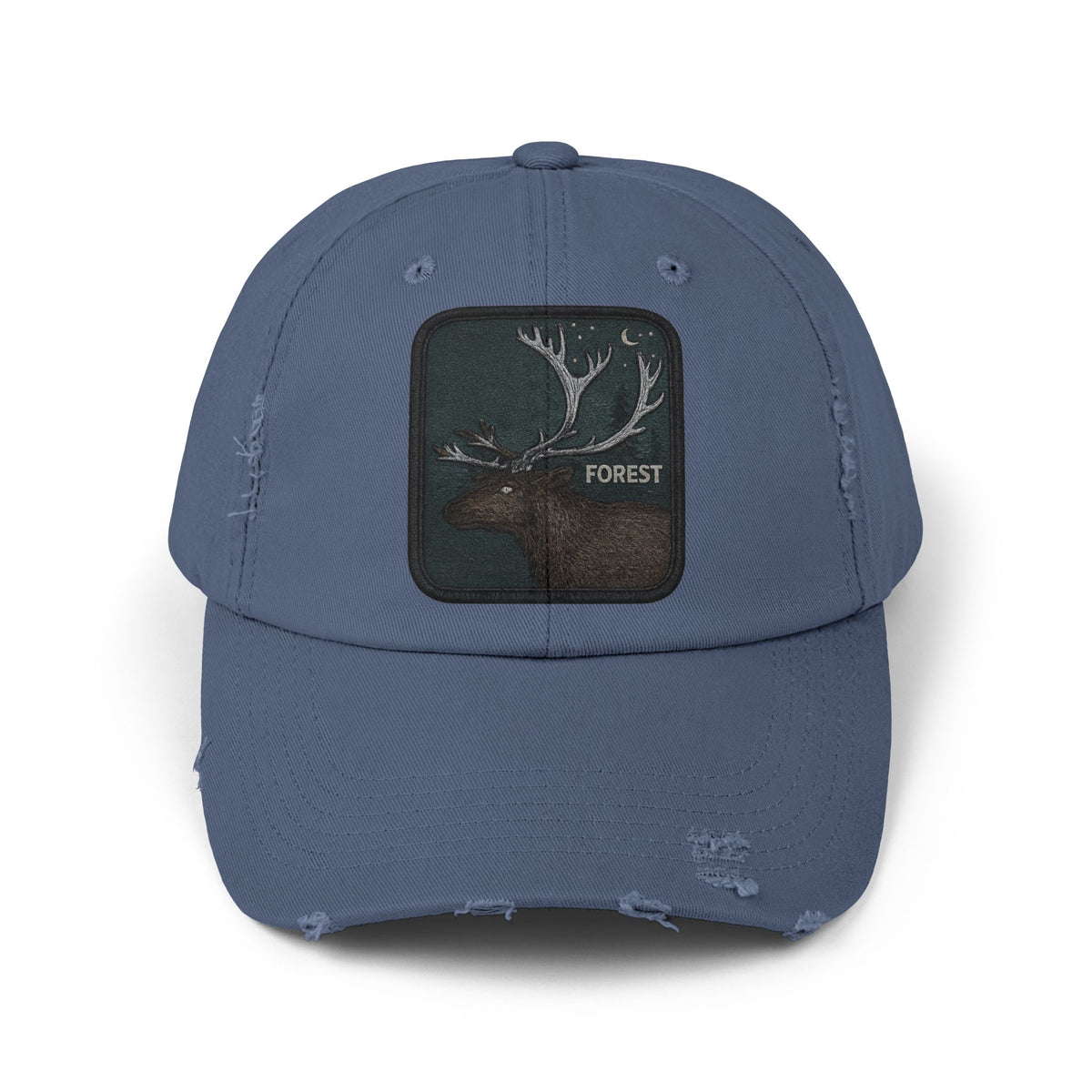 Distressed Forest Moose Cap Hats Printify Scotland Blue One size