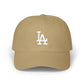LA Distressed Logo Dad Cap — Vintage Baseball Hat Hats Printify Khaki One size