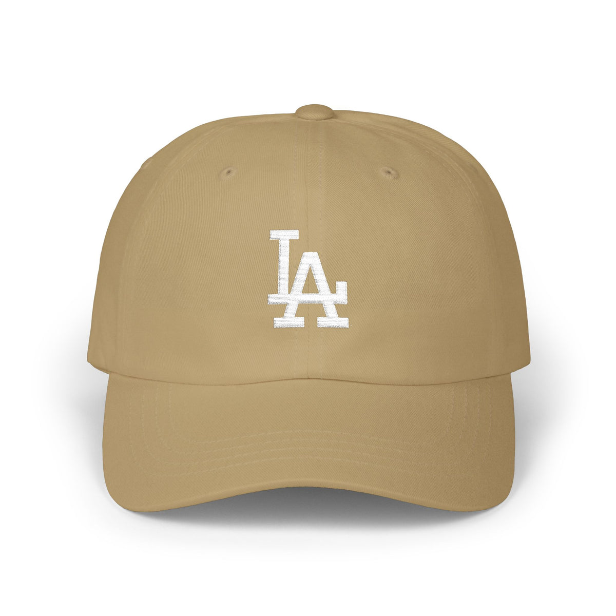LA Distressed Logo Dad Cap — Vintage Baseball Hat Hats Printify Khaki One size