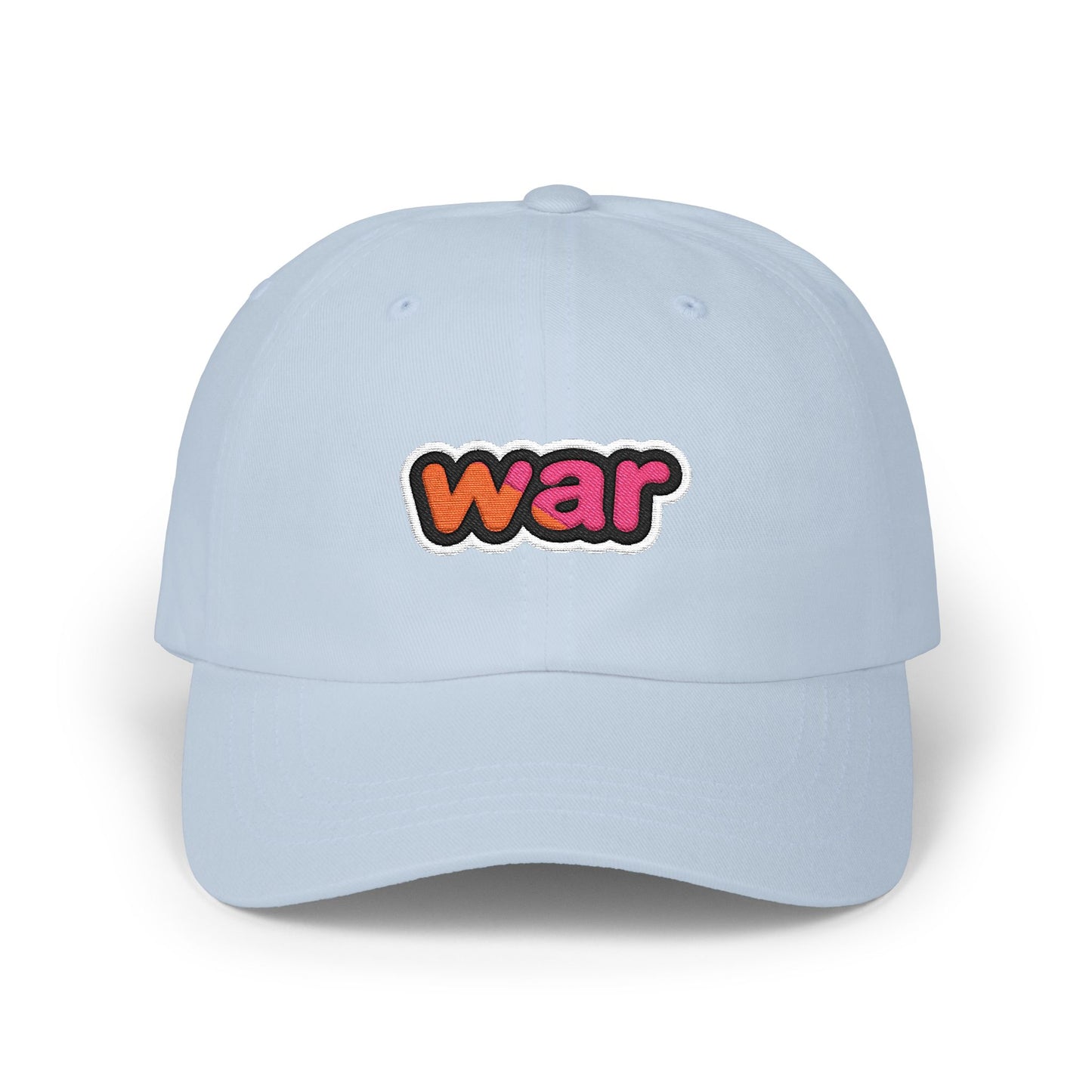 Dad Cap — White Embroidered "war" Patch Hat Hats Printify Light Blue One size