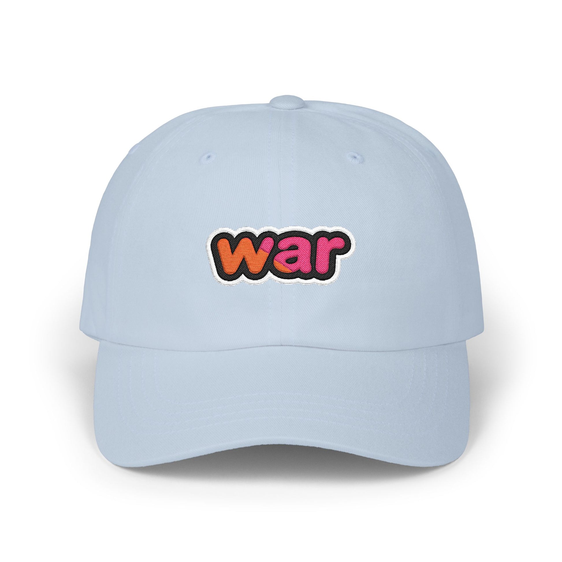 Dad Cap — White Embroidered "war" Patch Hat Hats Printify Light Blue One size