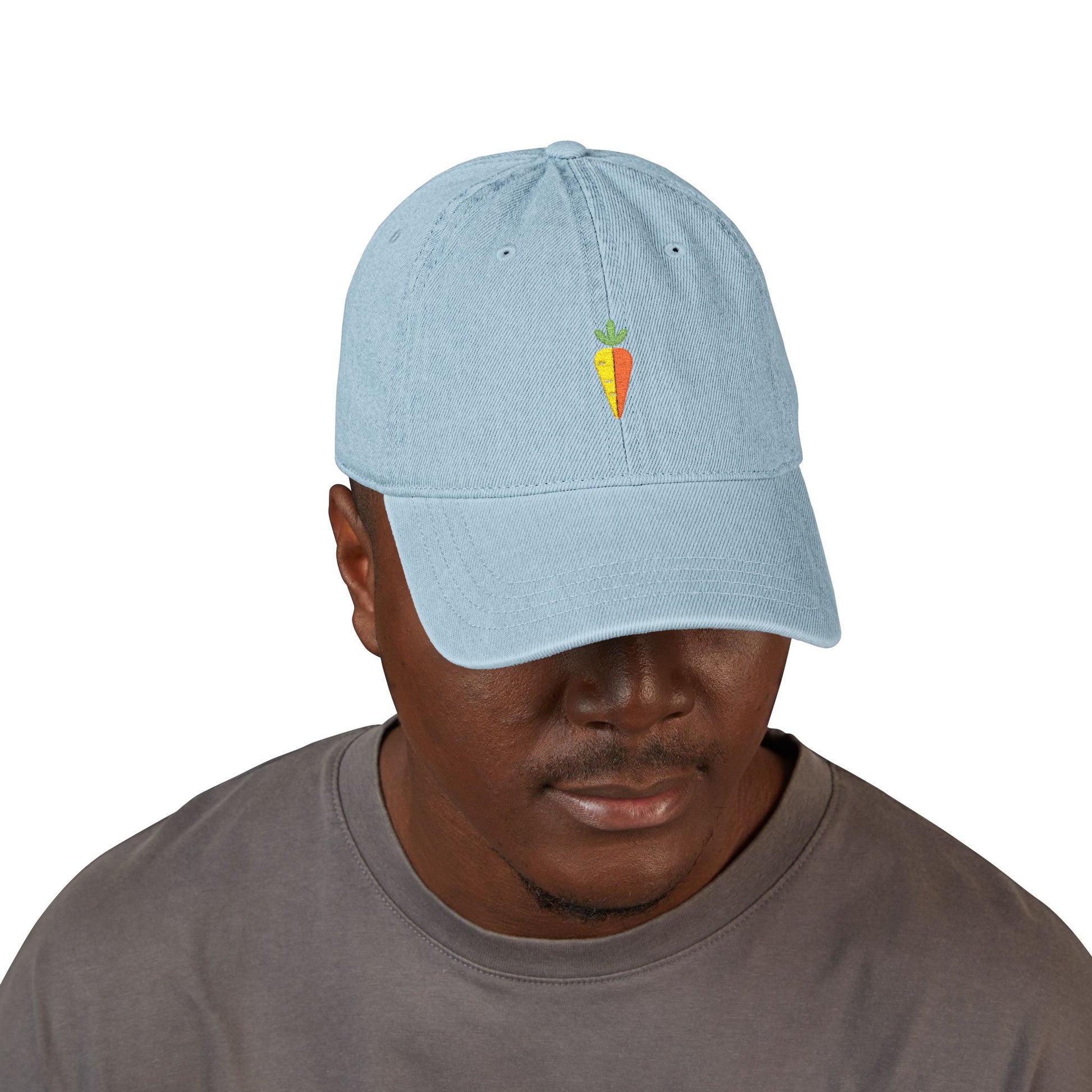 Embroidered Carrot Denim Hat — Cute Farmhouse Veggie Baseball Cap Hats Printify