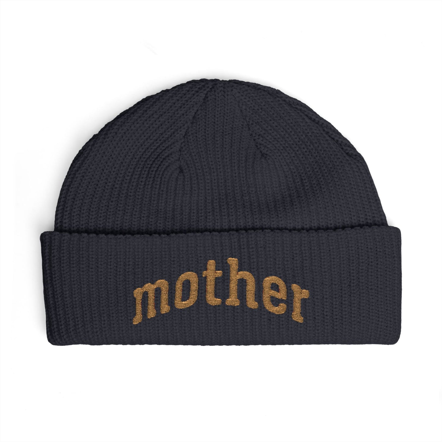 Mother Cuff Beanie — Gold Glitter Embroidered Knit Hat for Moms