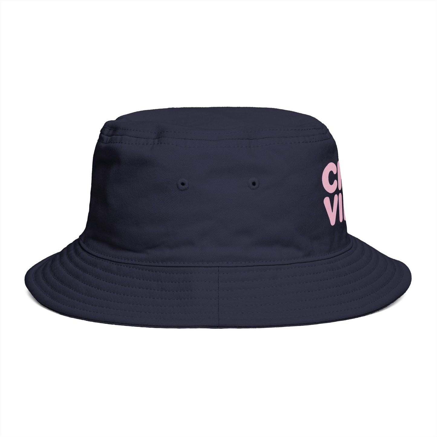 Chill Vibes Bucket Hat — Retro Pink Text Cotton Sun Hat