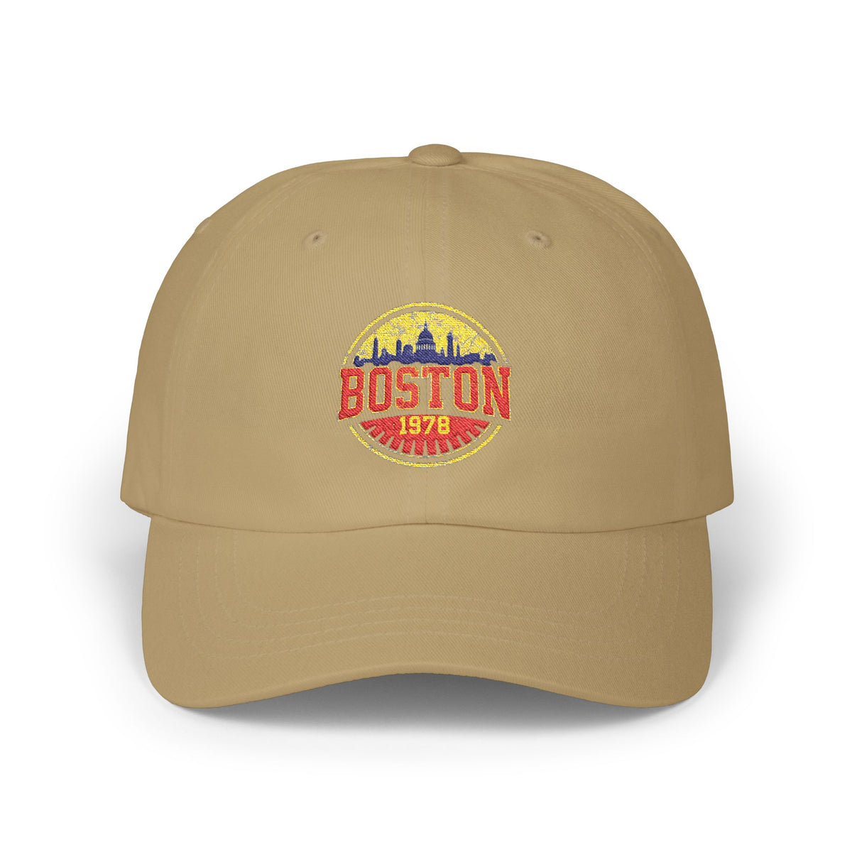 Boston Vintage Dad Cap – Retro Skyline Embroidered Baseball Hat Hats Printify Khaki One size