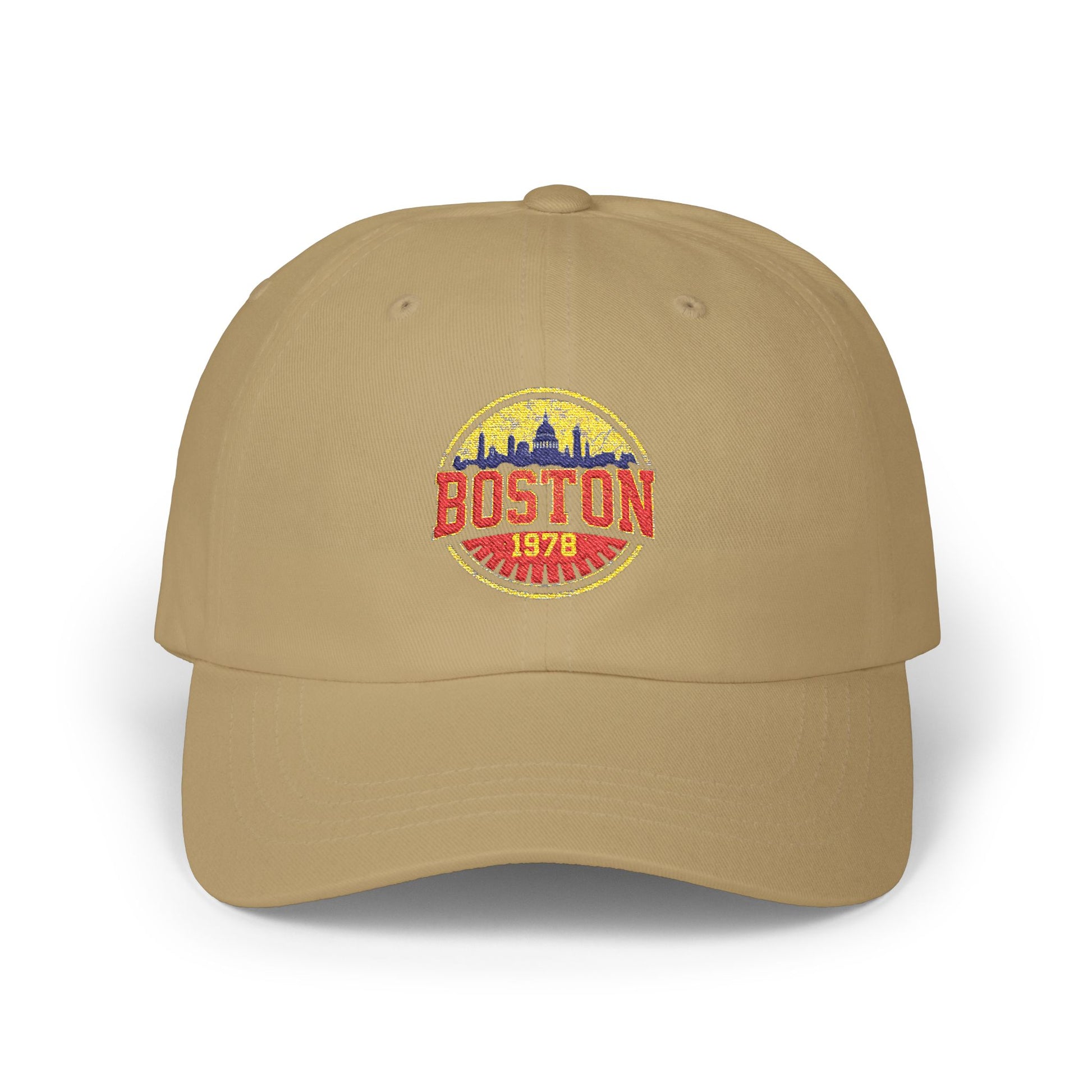 Boston Vintage Dad Cap – Retro Skyline Embroidered Baseball Hat Hats Printify Khaki One size