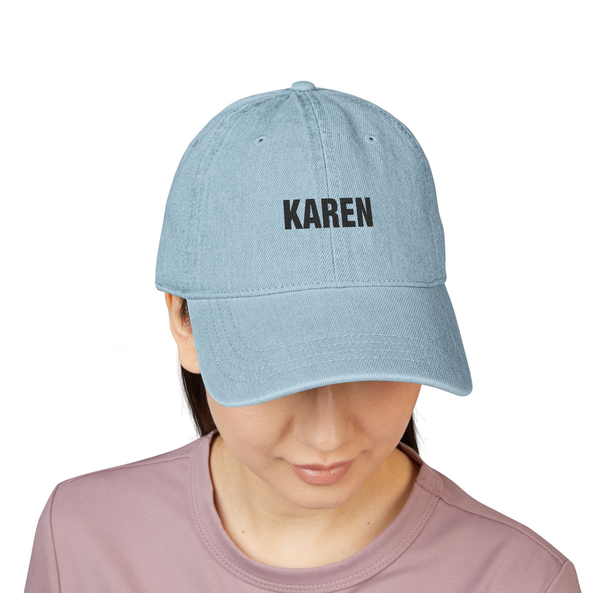 Embroidered 'KAREN' Denim Hat - Classic Adjustable Black Cap Hats Printify