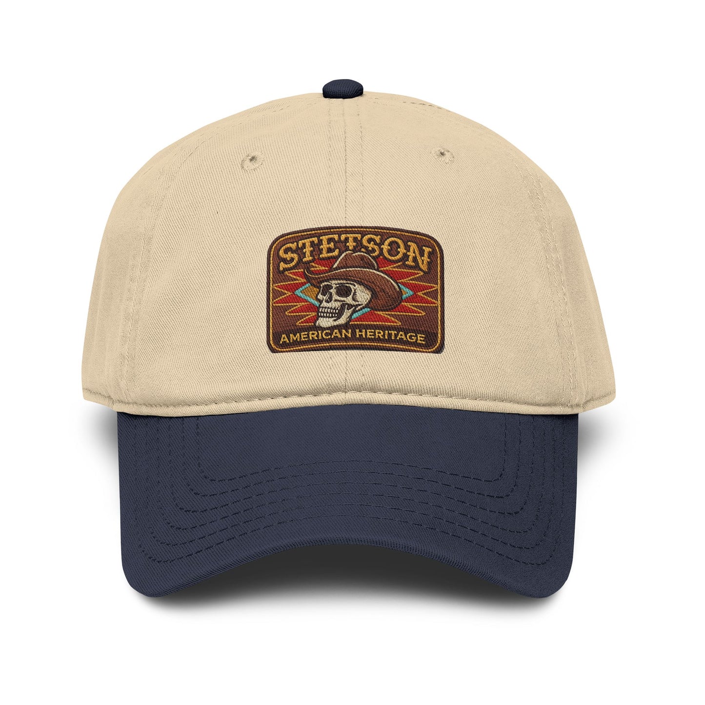 Stetson Skull Patch Baseball Cap — Vintage American Heritage Washed Hat Hats Printify One size Navy / Khaki