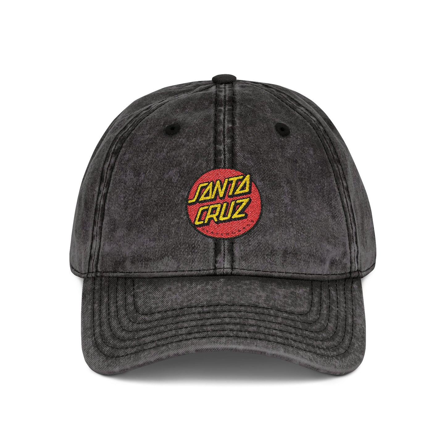 Vintage Embroidered Cap — Santa Cruz Retro Baseball Hat Hats Printify One size Black