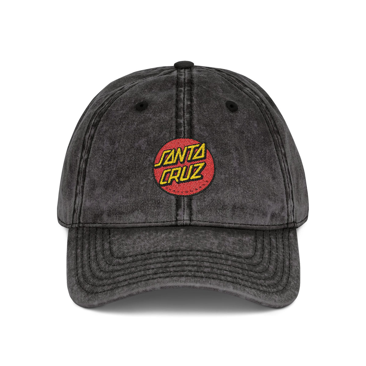 Vintage Embroidered Cap — Santa Cruz Retro Baseball Hat Hats Printify One size Black