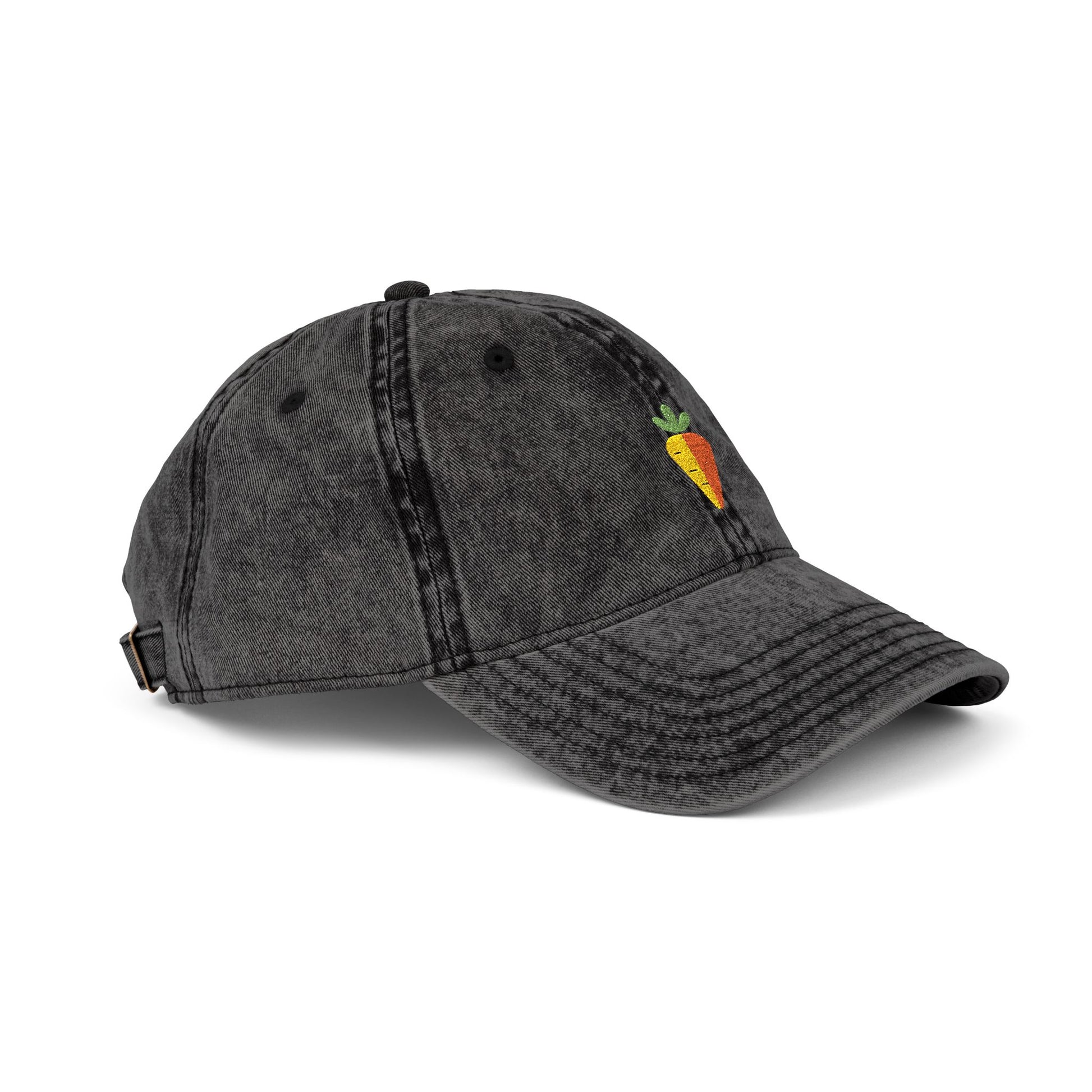 Vintage Embroidered Carrot Dad Hat – Washed Grey Cotton Cap Hats Printify