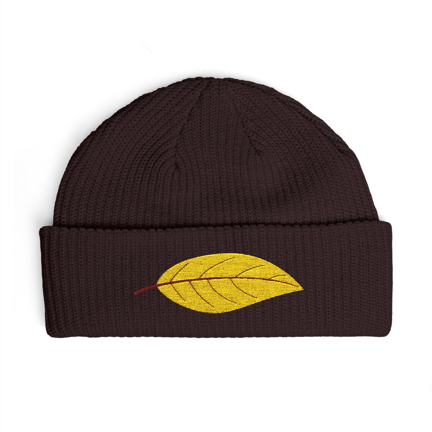 Embroidered Golden Leaf Cuff Beanie Hats Printify One size Plum