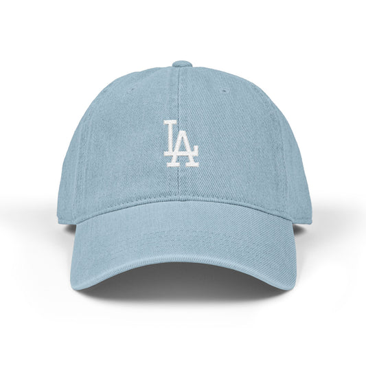 Embroidered Denim Baseball Hat – Classic LA Logo Cap Hats Printify One size Light Blue