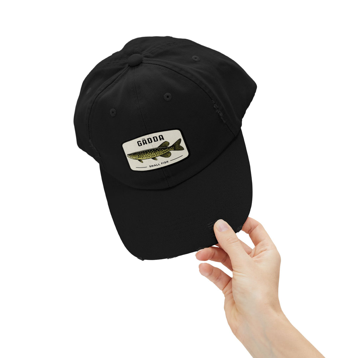 Fishing Hat – 'Gädda' Pike Patch Distressed Cap Hats Printify