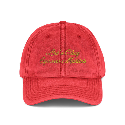 Vintage Embroidered Cap – 'Let’s Cling Espresso Machine' Retro Baseball Hat Hats Printify One size Red