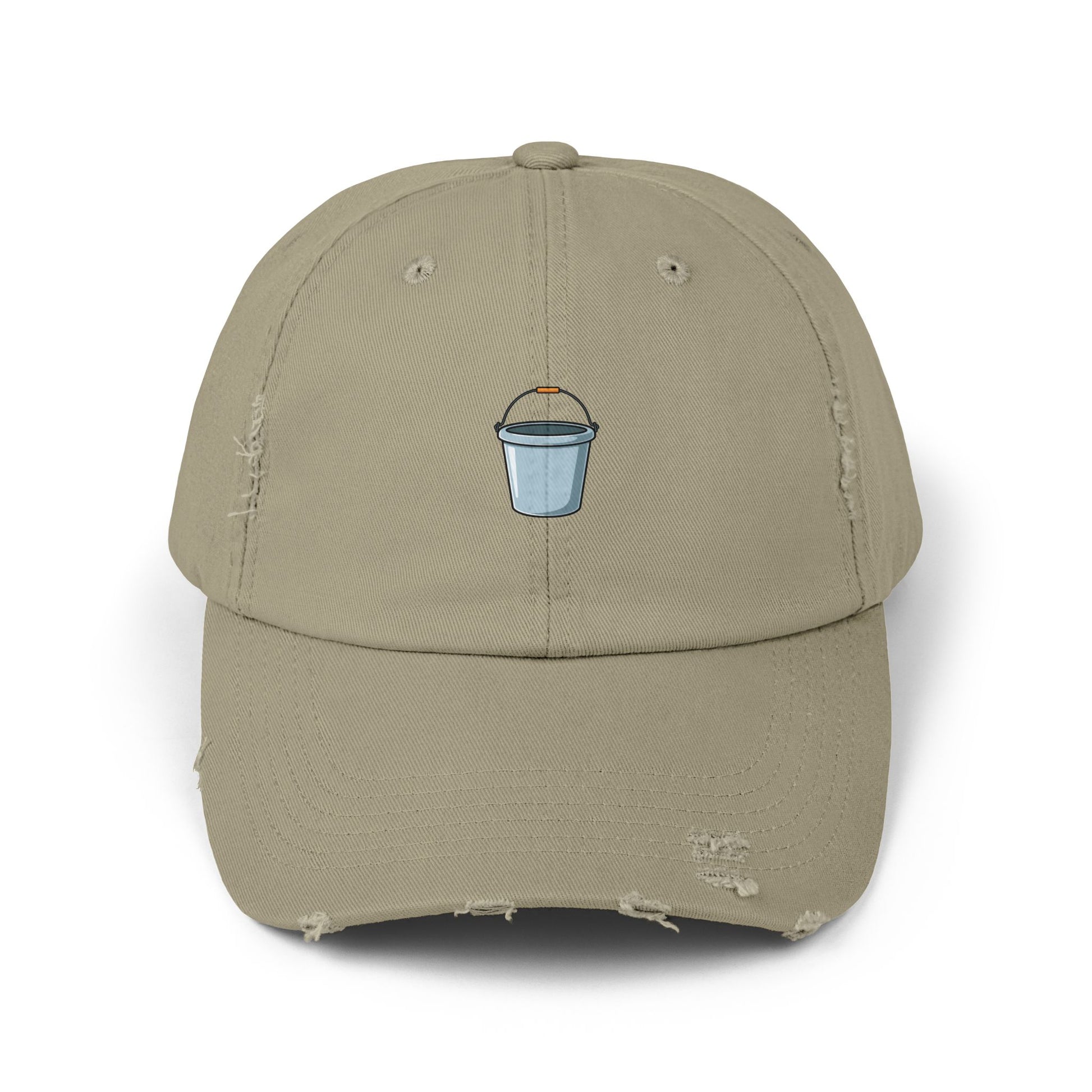 Distressed Bucket Hat — Embroidered Ice Bucket Design Cap Hats Printify Light Olive One size
