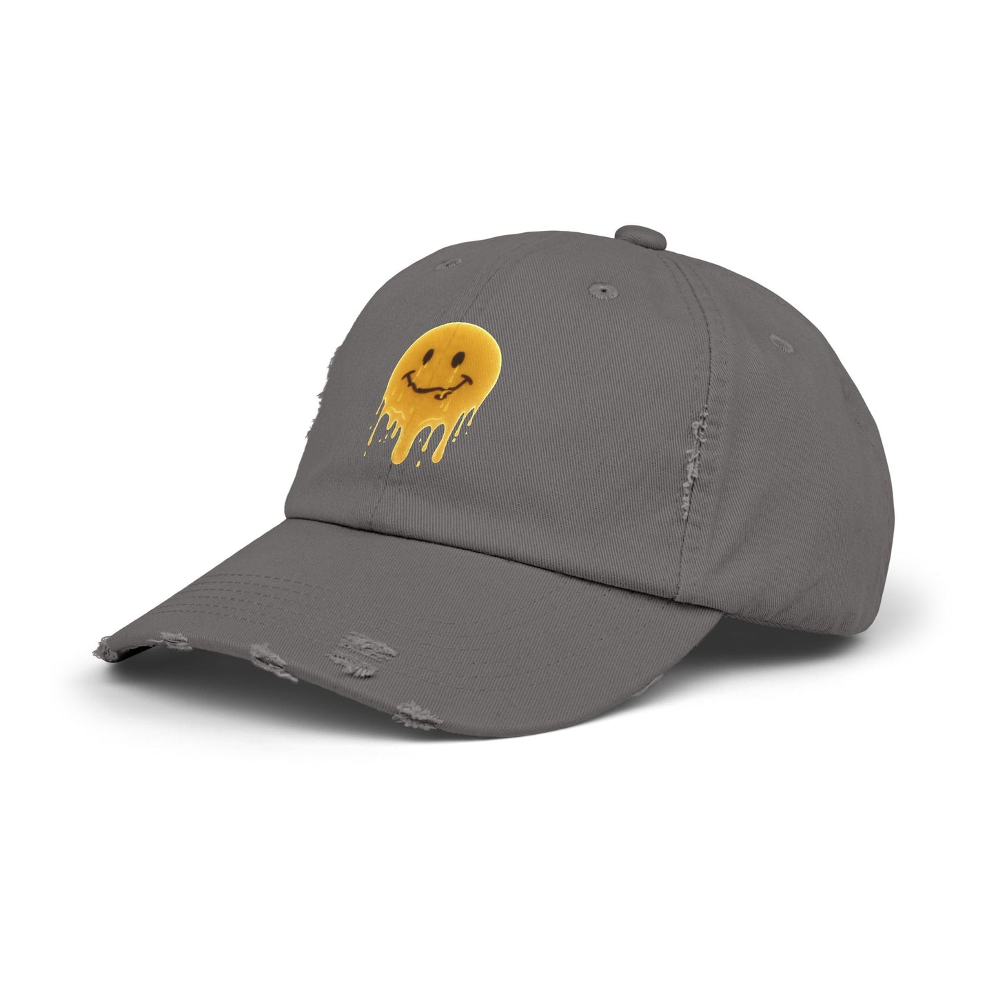 Distressed Melting Smiley Cap — Grunge Drip Dad Hat Hats Printify