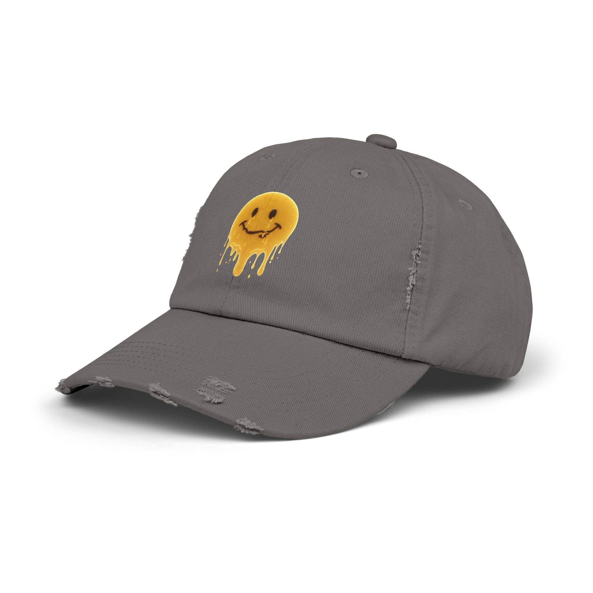 Distressed Melting Smiley Cap — Grunge Drip Dad Hat Hats Printify