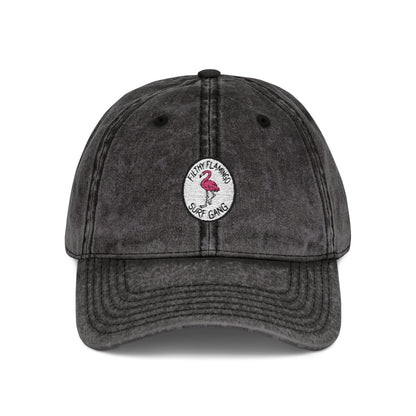 Vintage Embroidered Flamingo Cap — Washed Red Baseball Hat Hats Printify One size Black