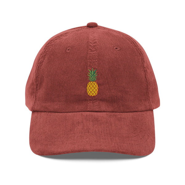 Corduroy Pineapple Embroidered Cap — Vintage Casual Baseball Hat Hats Printify Burgundy One size