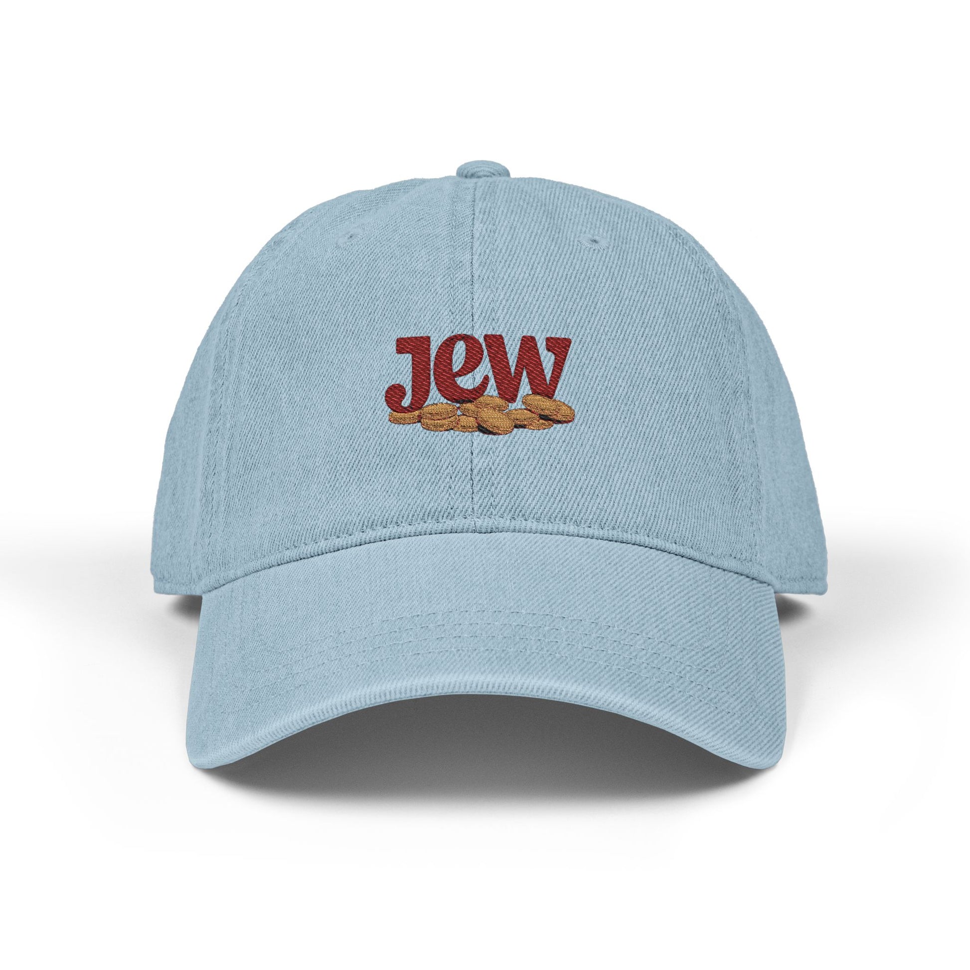 Embroidered Denim Hat — JCW Logo Cap with Gold Rope Accent Hats Printify One size Light Blue