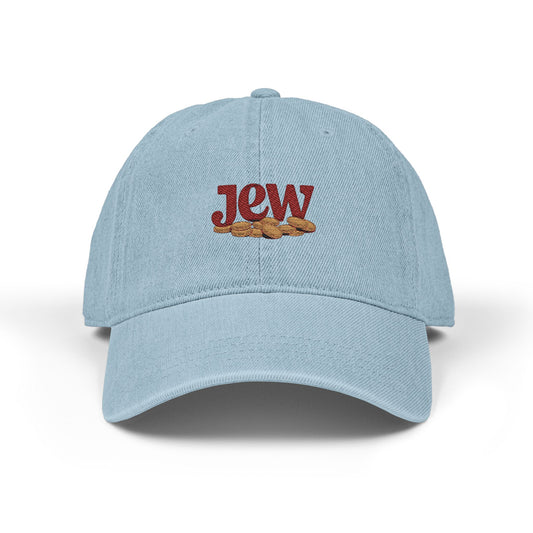 Embroidered Denim Hat — JCW Logo Cap with Gold Rope Accent Hats Printify One size Light Blue