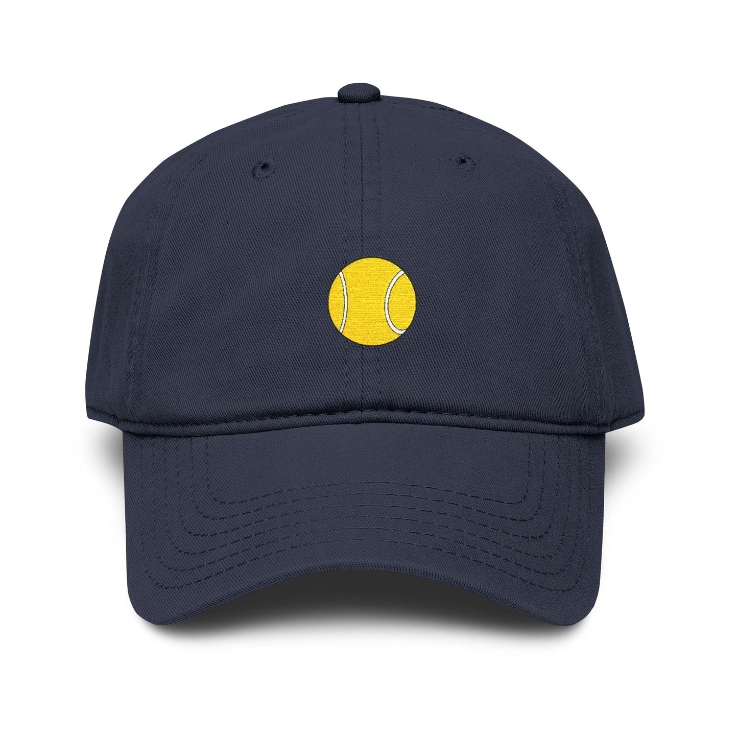 Washed Baseball Cap with Tiny Yellow Tennis Ball Embroidery Hats Printify One size Navy