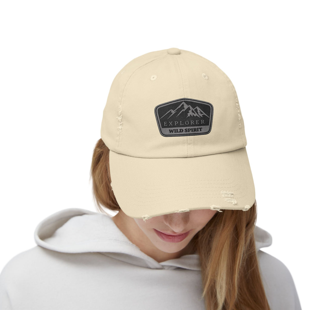 Explorer Wild Spirit Distressed Cap — Mountain Outdoors Dad Hat Hats Printify