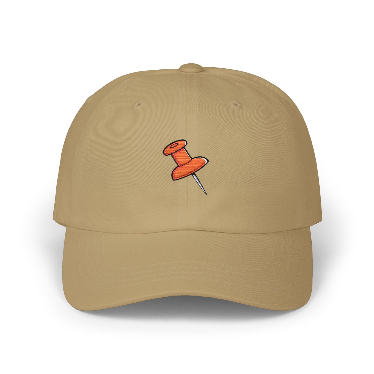 Embroidered Pushpin Dad Cap – Minimal Retro Office Hat Hats Printify Khaki One size
