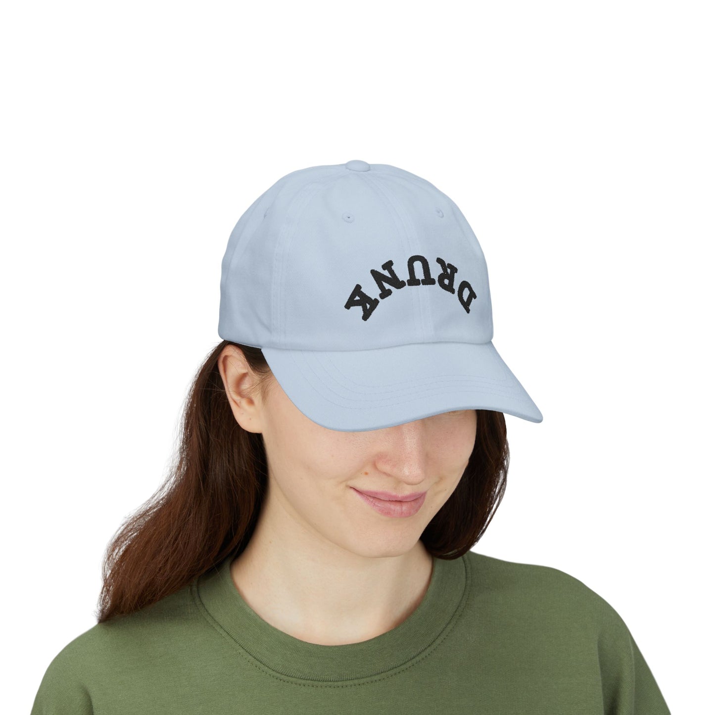 Dad Cap – 'DRUNK' Arch Embroidered White Baseball Hat