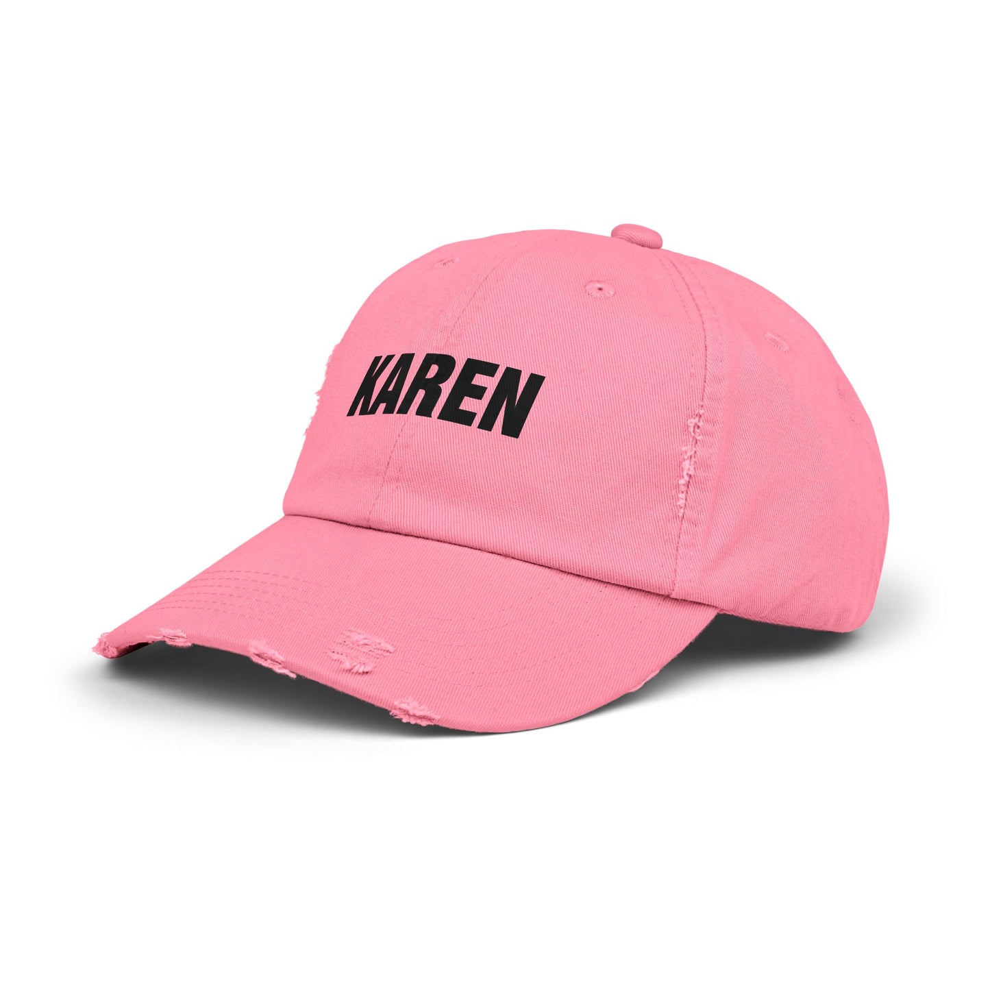 Distressed 'Karen' Baseball Cap — Black Embroidered Name Hat