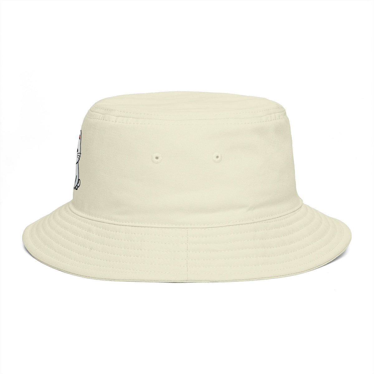 Brown Bucket Hat with Cute White Cat Embroidery — Casual Cat Lover Accessory