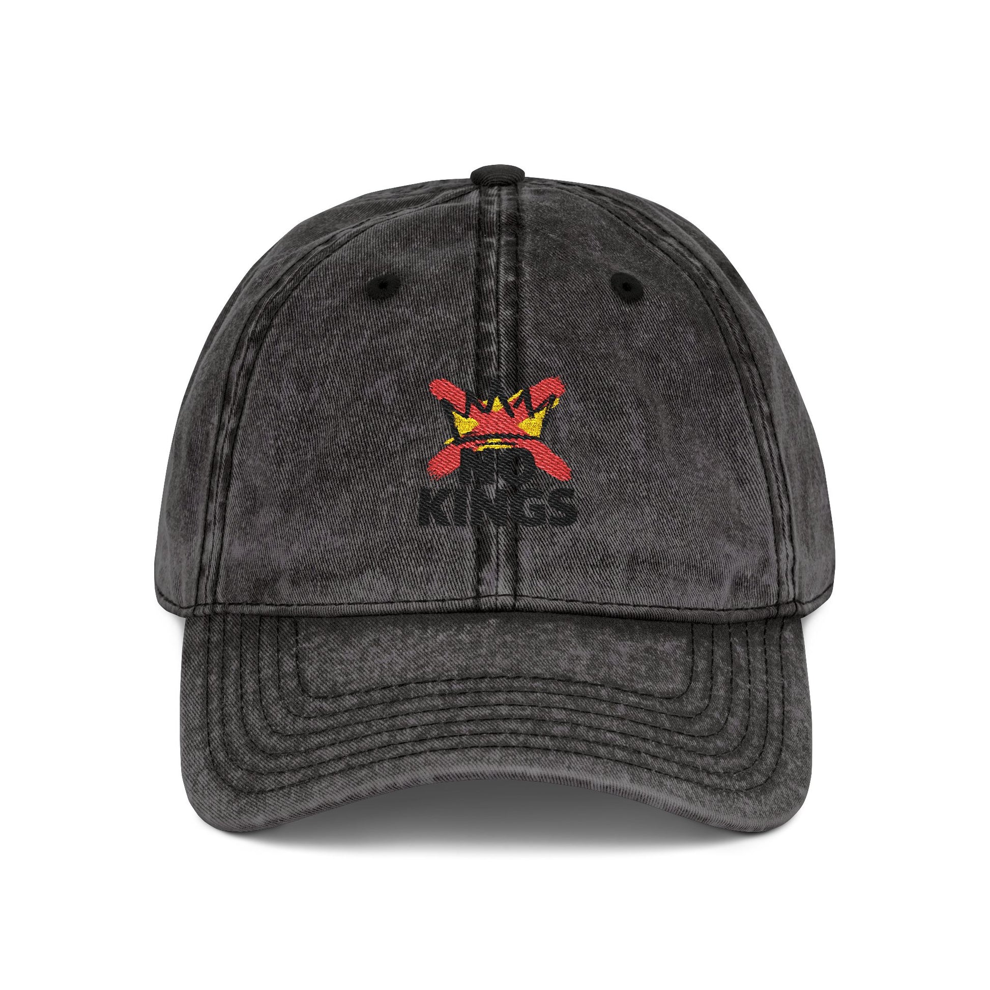 Vintage Embroidered Cap – 'No Kings' Crown Dad Hat Hats Printify One size Black
