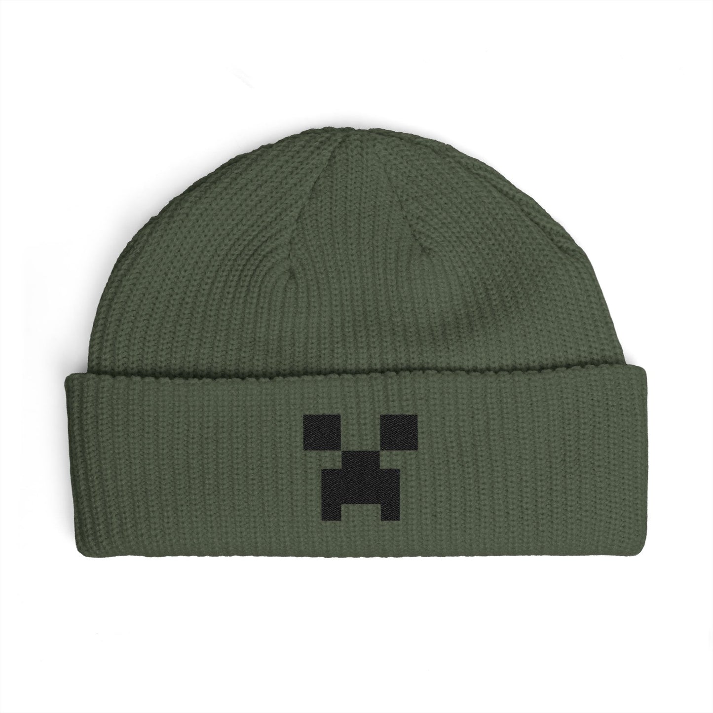 Pixel Creeper Face Cuff Beanie | Gaming Minecraft Inspired Knit Hat Hats Printify One size Cypress