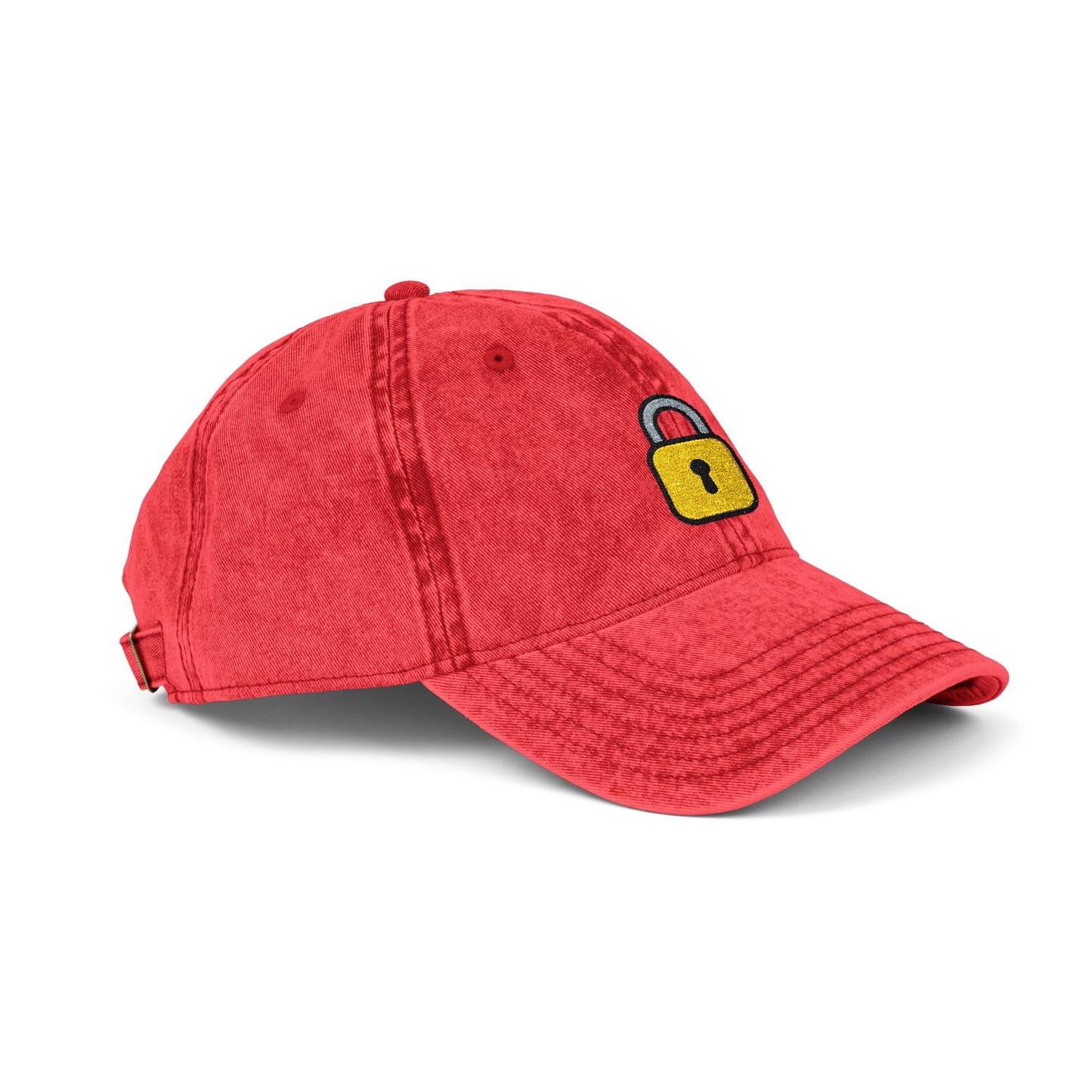 Embroidered Vintage Cap — Yellow Lock Patch Hat Hats Printify
