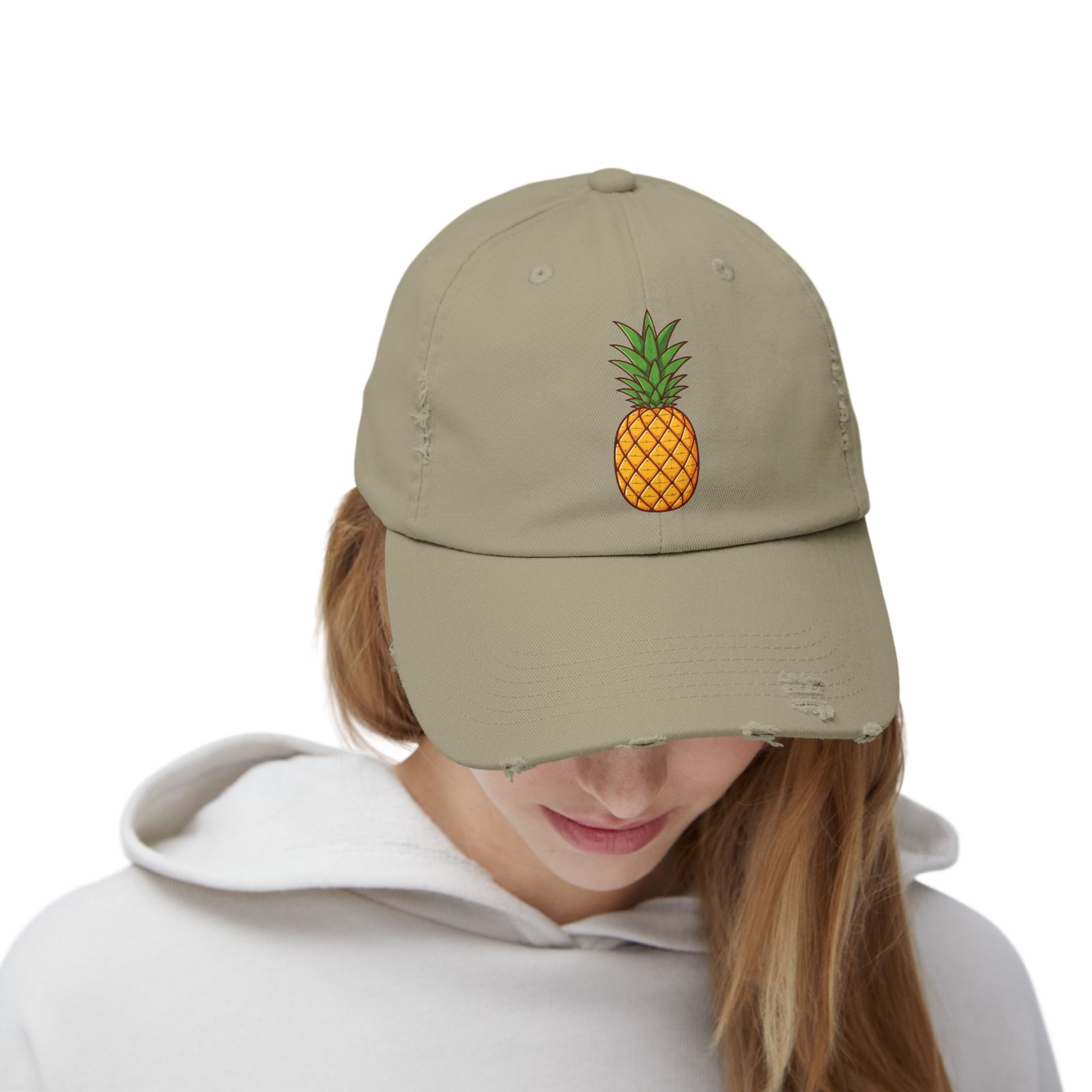 Distressed Pineapple Cap — Retro Embroidered Fruit Hat Hats Printify