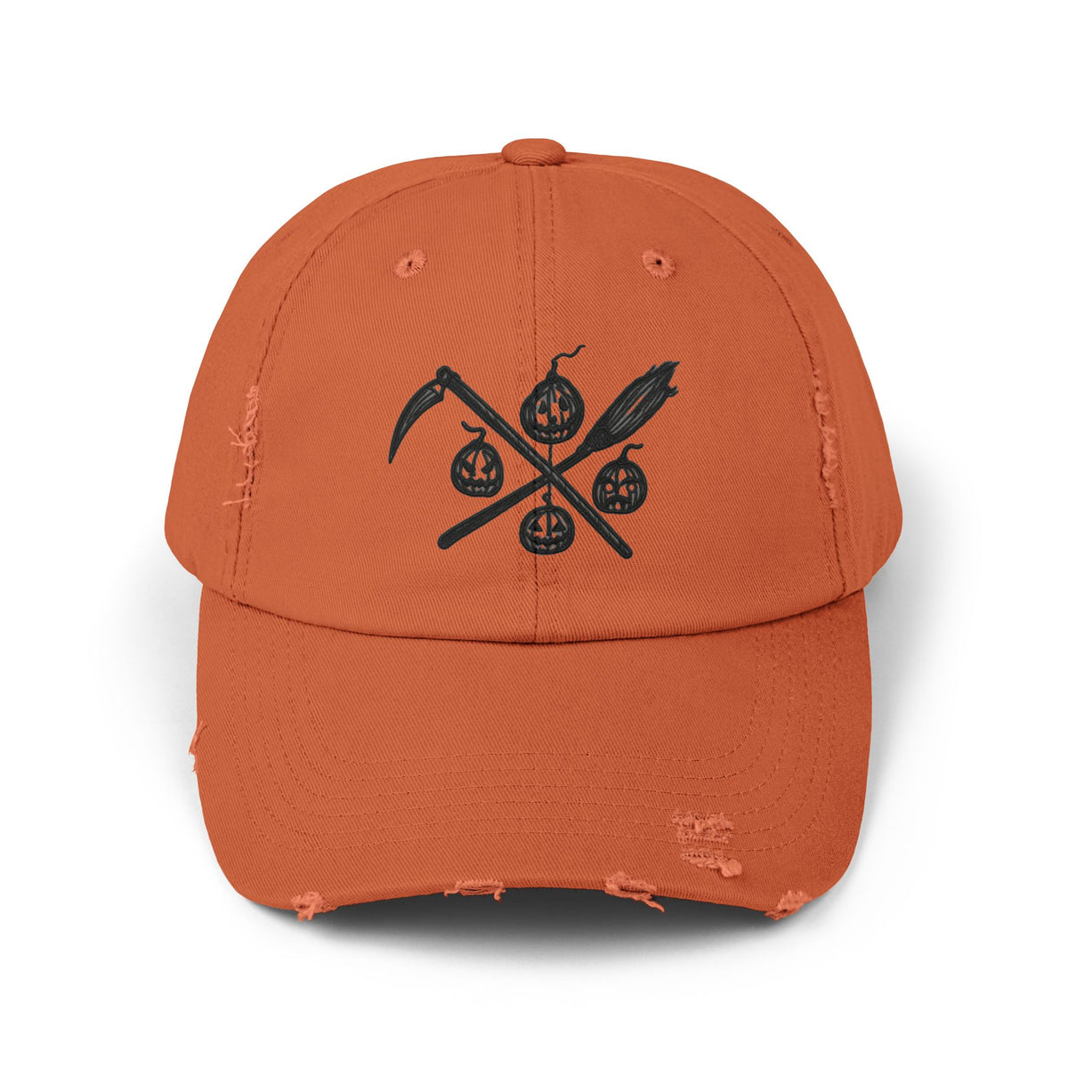 Black Distressed Cap with Vintage Crossed Symbols Hats Printify Burnt Orange One size