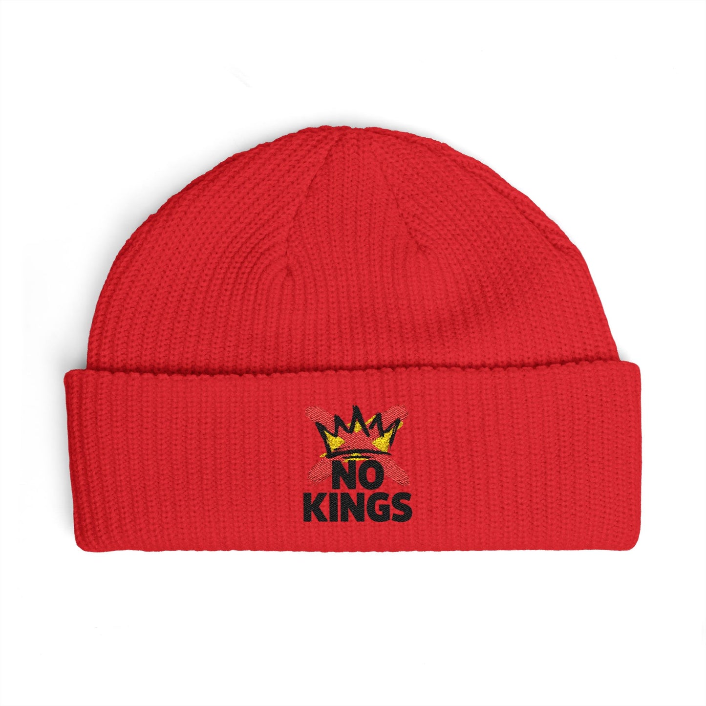 Cuff Beanie — 'No Kings' Streetwear Embroidered Beanie Hats Printify One size Red