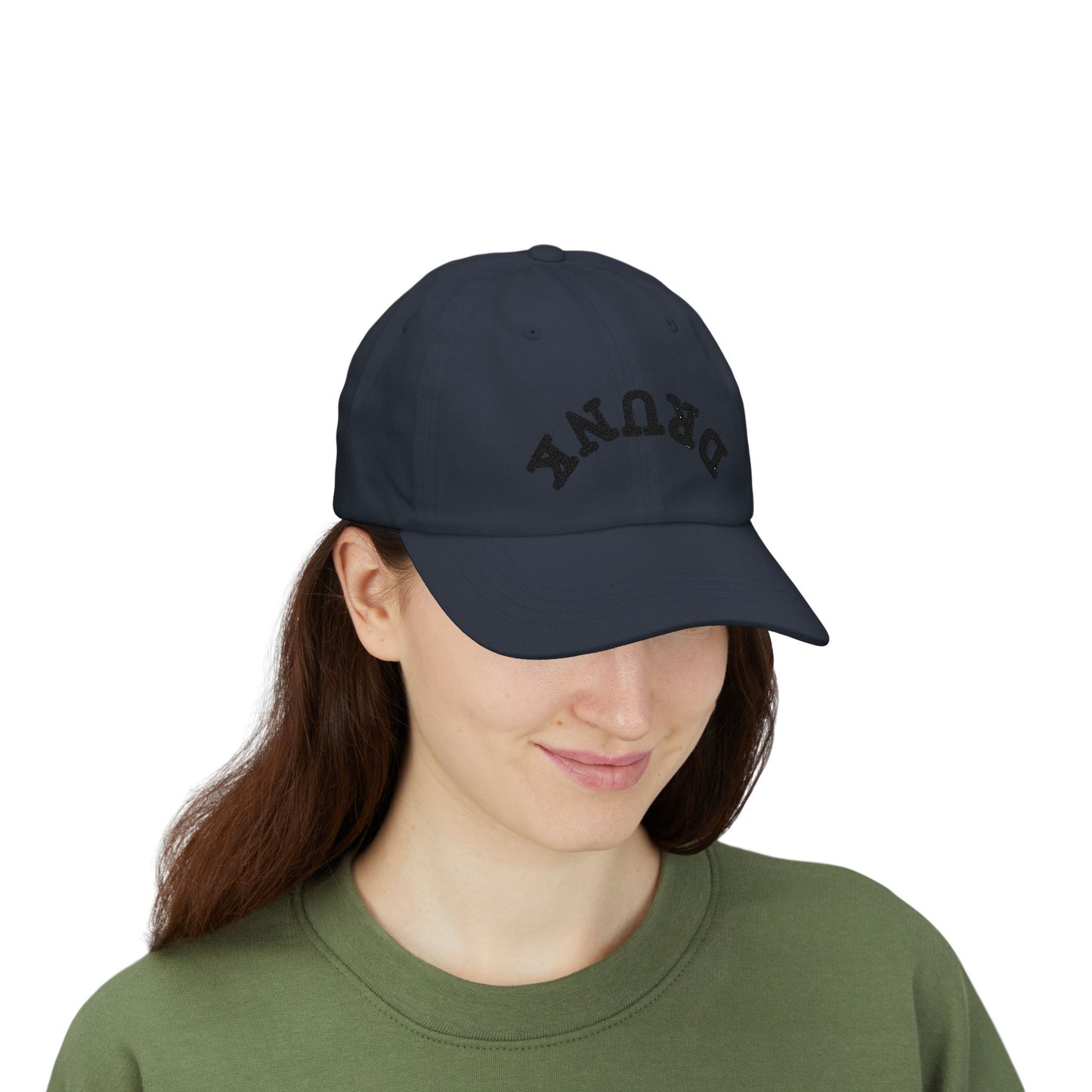 Dad Cap – 'DRUNK' Arch Embroidered White Baseball Hat