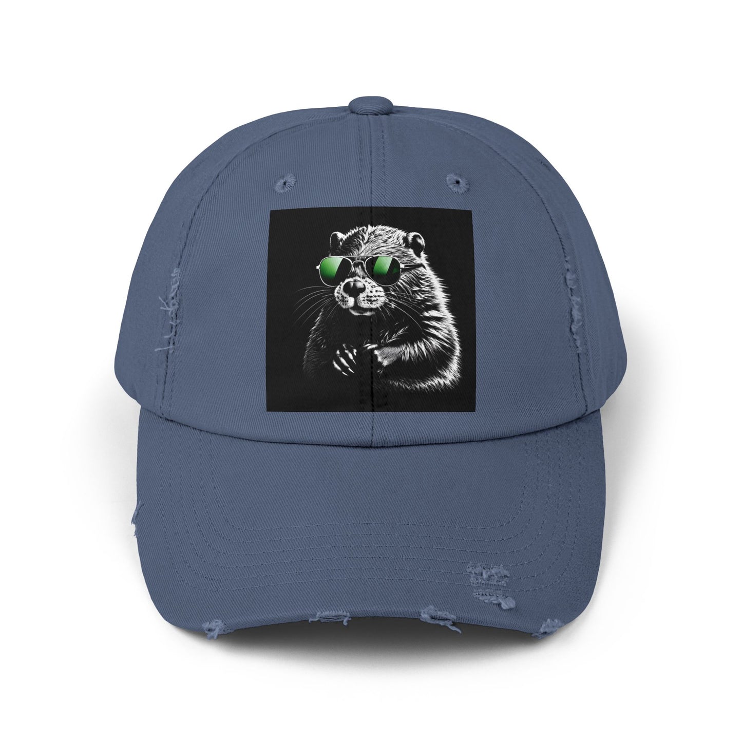 Distressed Cap — Cool Raccoon with Green Sunglasses Hat