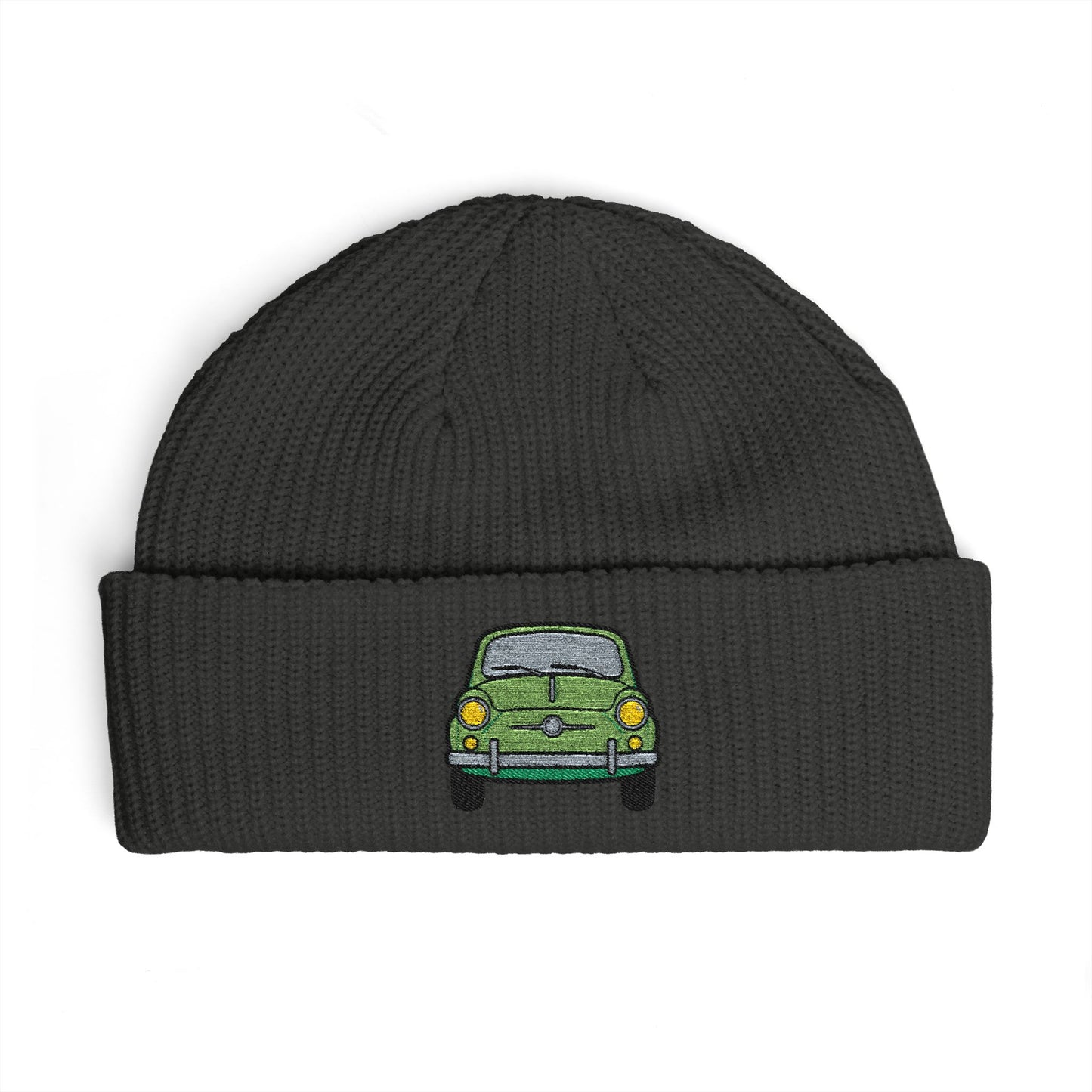 Cuff Beanie — Retro Green Car Embroidered Knit Hat Hats Printify One size Coal