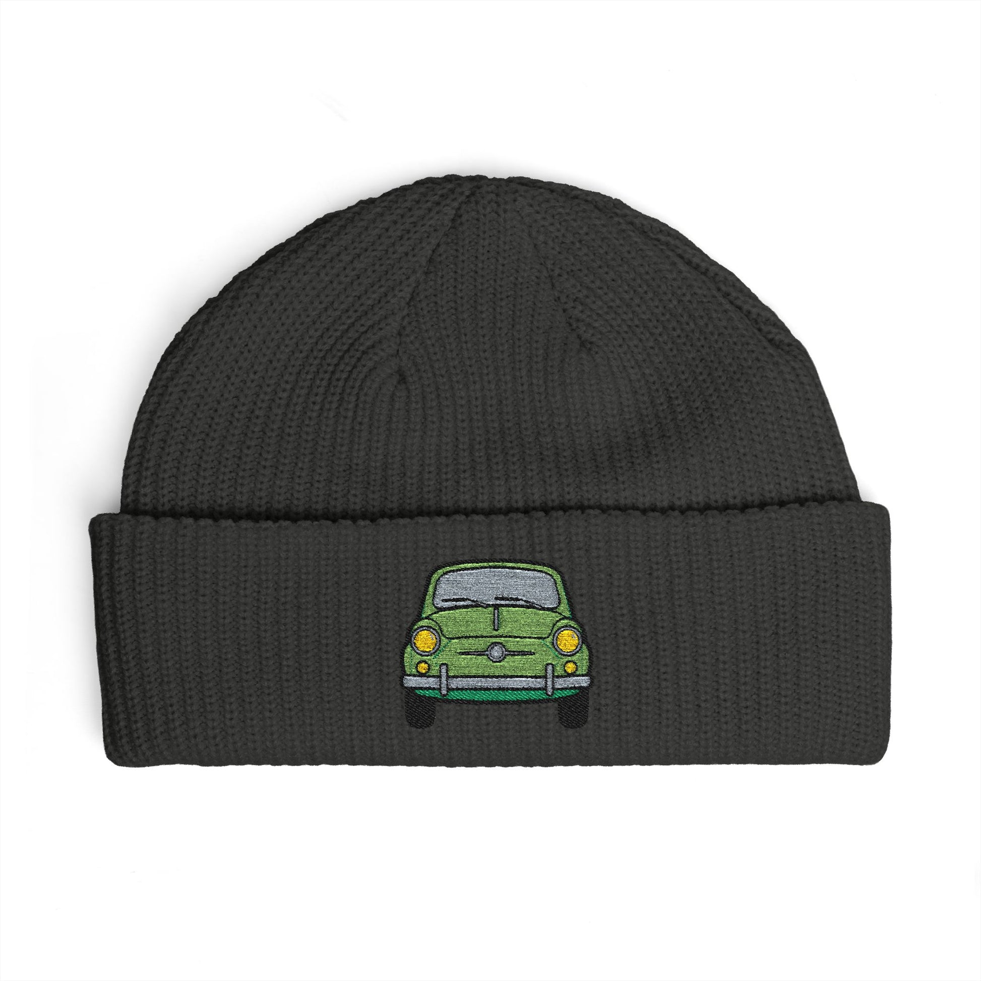 Cuff Beanie — Retro Green Car Embroidered Knit Hat Hats Printify One size Coal