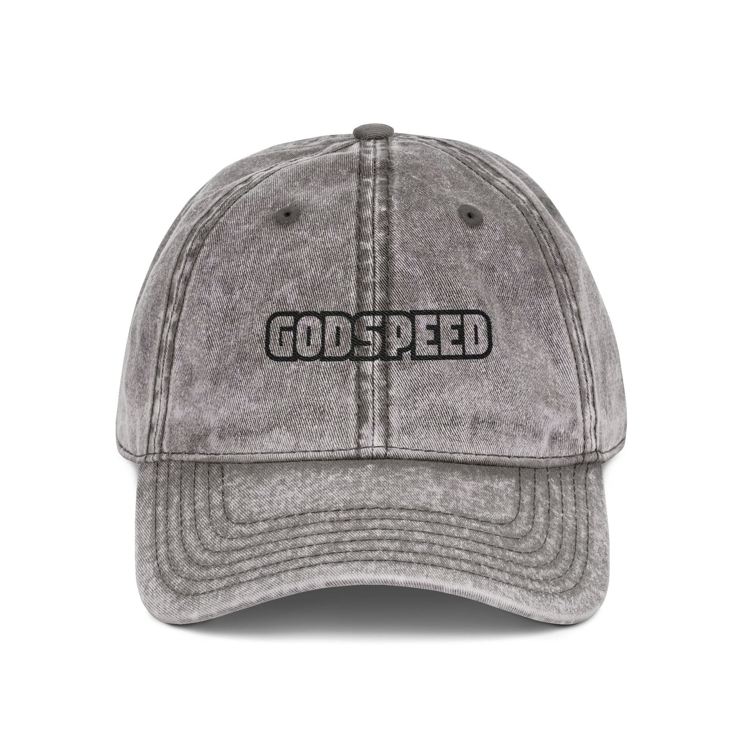 Godspeed Embroidered Vintage Cap — Distressed Red Baseball Hat Hats Printify One size Charcoal Grey