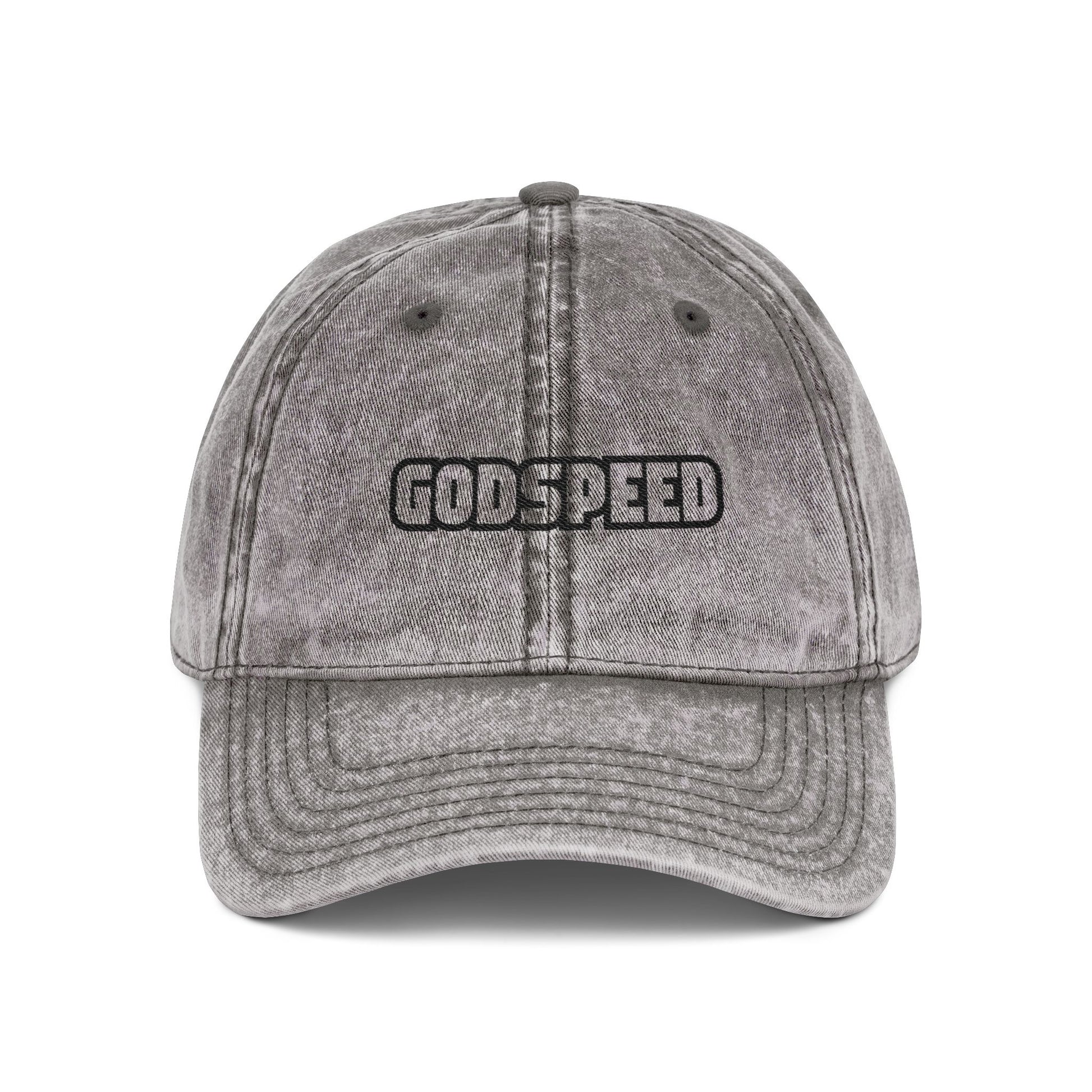 Godspeed Embroidered Vintage Cap — Distressed Red Baseball Hat Hats Printify One size Charcoal Grey