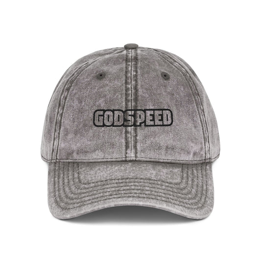 Godspeed Embroidered Vintage Cap — Distressed Red Baseball Hat Hats Printify One size Charcoal Grey
